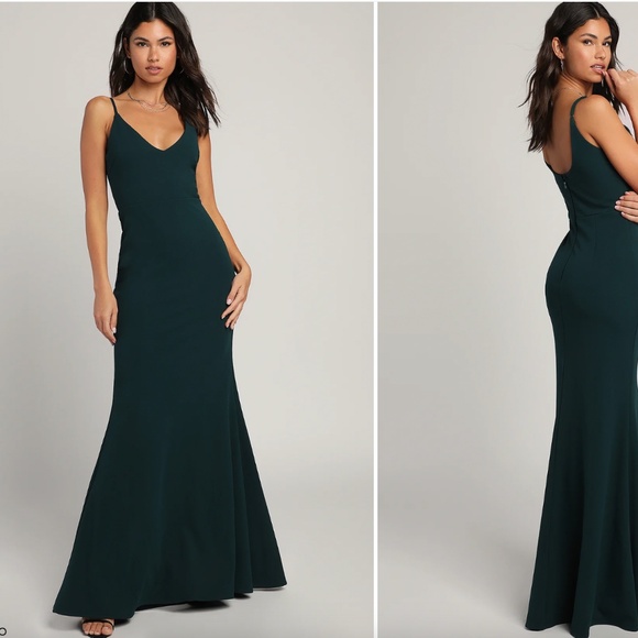 Lulus Infinite Glory Forest Green V-Neck Occasion Wedding Guest Maxi Dress - Picture 1 of 7